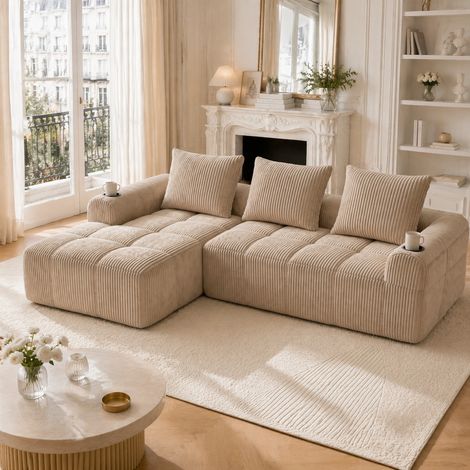 Divano modulare compatto in corduroy khaki OKMYHOME (1/5)