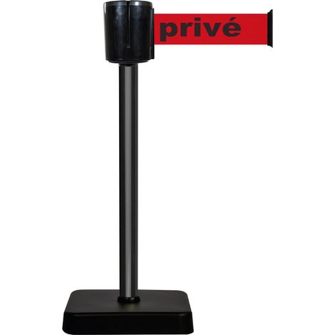 Poteau alu noir sangle rouge privé 10m x 100mm sur socle mobile - 2800952 (1/4)