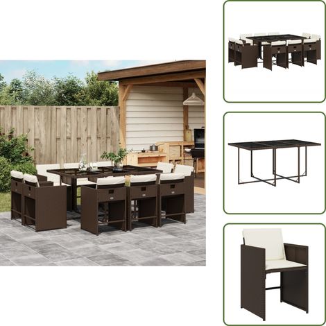 The Living Store Ensemble à manger de jardin et coussins 11 pcs marron rotin - Salon De Jardin - Meuble De Jardin - Set De Salon De Jardin - Mobilier De Jardin - Table De Jardin