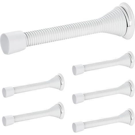 Butées de porte, lot de 6, Blanc, à ressort, avec butée en caoutchouc, pour le bas de la porte (1/5)