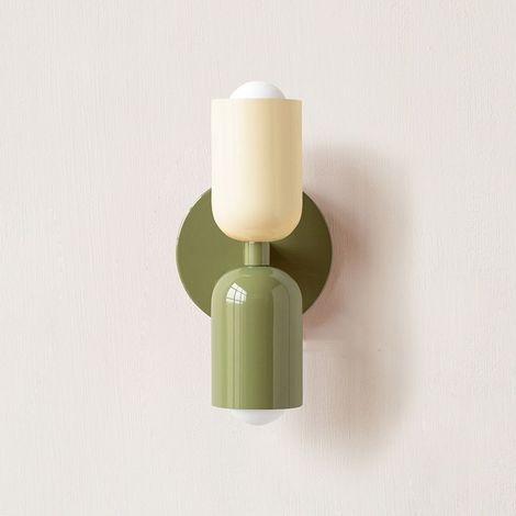 Applique murale vintage crème double tête – Style nordique français pour chambre à coucher et tête de lit – Design élégant avec finition jaune beige et base verte