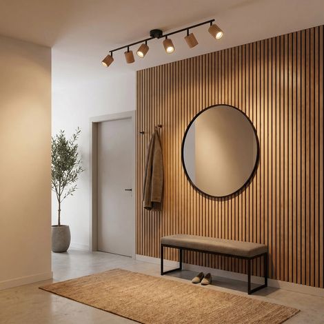 [GEBRAUCHT] B-Ware Lindby Deckenstrahler Stralino LED Holz 6-flg 102cm Lampe Leuchte dimmbar braun (1/2)