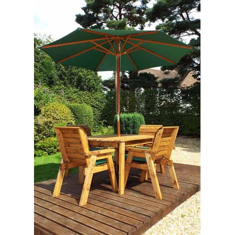 Four Seater Rectangular Table Set with Cushions - W220 x D190 x H98 - Fully Assembled - Green