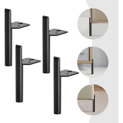 Gojoy – Pieds de meuble noir 18cm – Lot de 4 – Acier laminé à froid – Capacité de charge 200kg – Installation facile avec vis pré-percées (1/5)