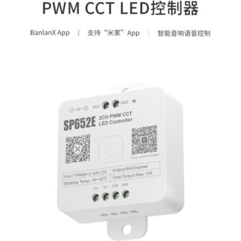 SP652E Dual Channel PWM CCT LED Controller with Dual Control Application, Voice Control and 2.4 GHz Remote Control