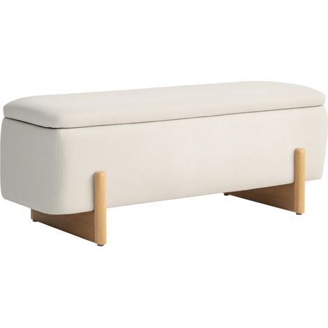 Aufbewahrungshocker mit Schaumstoffkissen, Leinenoptik, cremefarbene Sitzbank, Maße 111 x 44 x 44,5 cm