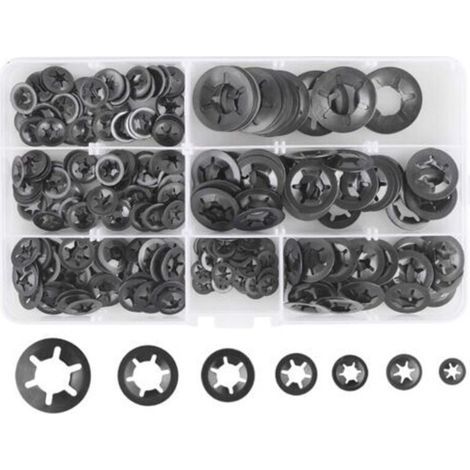 280 Pcs Rondelles de Blocage de Verrouillage, Rondelles À Verrouillage Rapide de Verrouillage En Acier M3 M4 M5 M6 M8 M10 M12, 7Tailles, Noir (1/5)