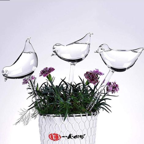 xCode - Goutte-goutte pour plantes - Forme d'oiseau - Lot de 3 - Système d'arrosage - Goutte-goutte - Arroseur - Pour plantes et fleurs - Jardin - Plastique - 200 ml - Arroseur d'été - Lot de 3 (1/5)