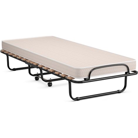Cama plegable con ruedas 190 x 80 x 33 cm con colchón de espuma confort óptimo diseño moderno en acero beige 200012373
