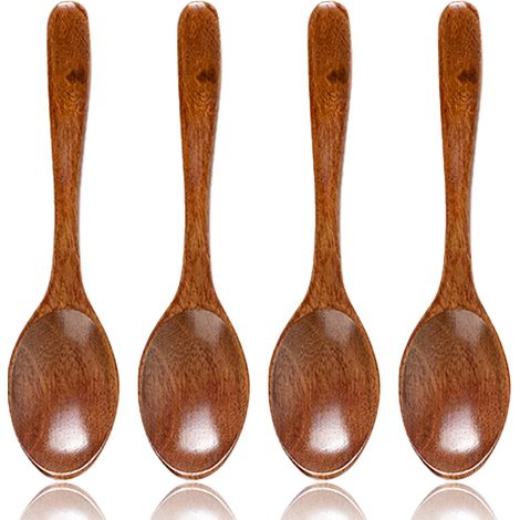 Ensemble de cuillères à soupe en bois pour mélanger, cuillères à soupe artisanales pour le café, le miel, le thé, etc. (1/5)