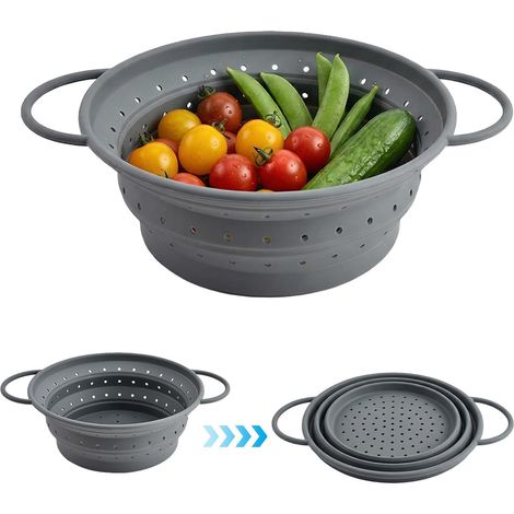 Passoire à pâtes pliable - 28 cm - En silicone - Avec poignées - Résistante à la chaleur - Pour égoutter les pâtes, les légumes, les fruits - Facile à nettoyer - Pour la cuisine, le camping (1/5)