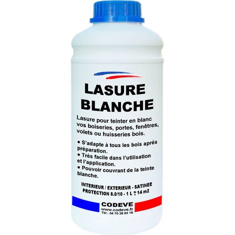 Codève Bois – Lasure extérieure blanche satinée 1 L – Protection durable contre UV et humidité – Pour bois intérieur et extérieur – Rendement jusqu'à 17 m²/l