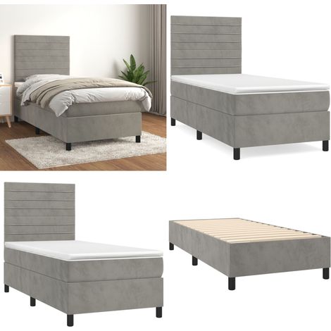 Boxspringbett mit Matratze Hellgrau 90x200 cm Samt - Samtbett - Boxspringbett - Doppelbett - Schlafzimmermöbel - Luxusbett - Home & Living (1/5)