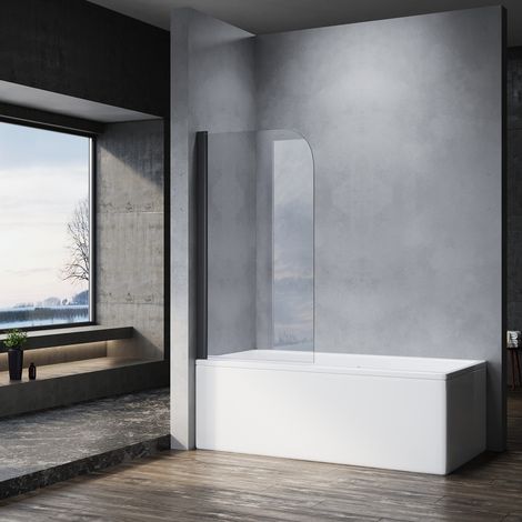 SONNI Parete Vasca da Bagno Doccia Cornice Nero 80x140cm,Parete Vasca Pieghevole 180° Vetro 6mm Trasparente Temperato (1/5)