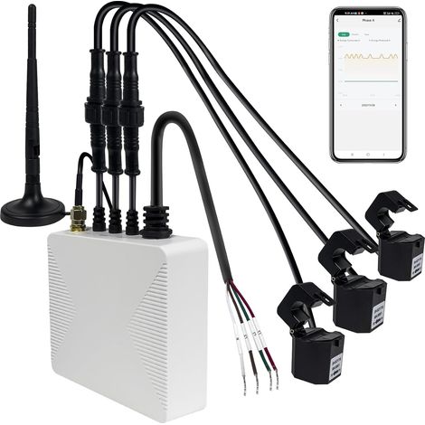 Monitor de energía inteligente para el hogar WiFi trifásico, pinza amperimétrica trifásica con 3 sensores de nivel de circuito, 300 A, monitor de electricidad en tiempo real, 3 fases/300 A (1/5)