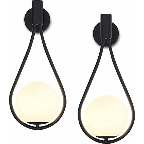 Applique murale à Led Moderne Intérieur Industriel,verre Boule Ronde,métal,e27 noir,2 Pc (1/4)