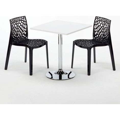Mesa Cuadrada Blanca 70x70 cm con Base de Acero y 2 Sillas De Colores Gruvyer Cocktail - Negro (1/5)