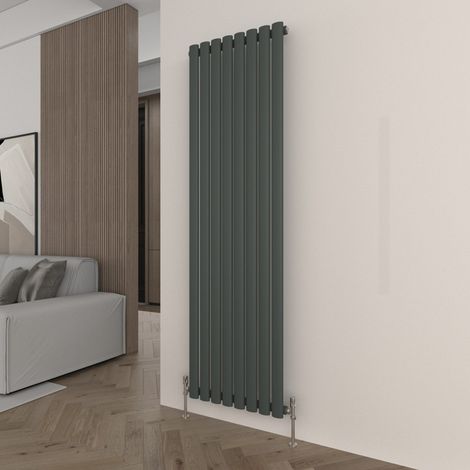 T&K Vertical Anthracite Single Radiator Oval Column Designer 1600x472mm Modern Central Heating Rads (1/5)