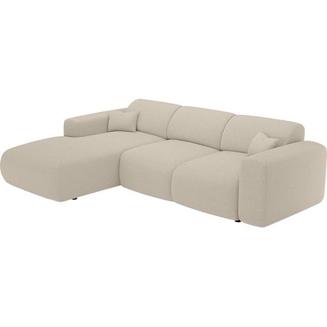 Grand canapé d'angle gauche convertible en tissu chiné beige POGNI de Maison Céphy (1/5)