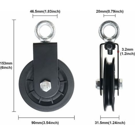 Poulies de câble silencieuses de 90 mm en nylon, roue de traction à 360 degrés, fixation pour système de poulie de levage lat (1/5)