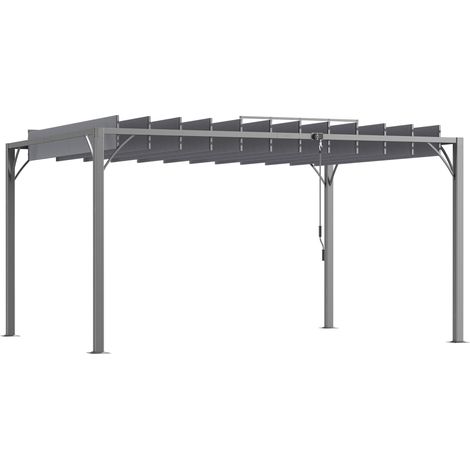 x 3 m große Pergola mit einziehbarem Dach, Aluminium-Lamellen-Terrassenpavillon für Rasen, Garten und Terrasse, Grau