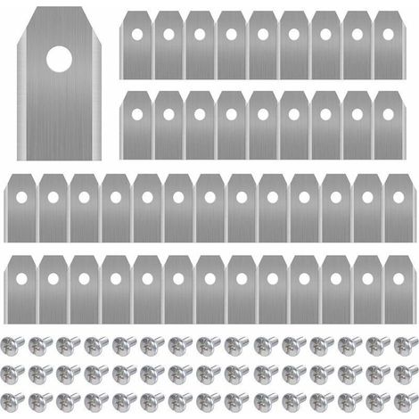Lame de Rechange en titane pour Tondeuse Husqvarna/Automower/Yardforce/Gardena. Lot de 45 Lame de tondeuse à gazon. Faucheuses à Gazon accessoires avec vis.Robuste (3 g / 0.75 mm).Argent (1/4)