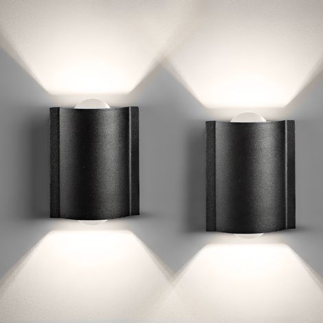 Set 2 Applique LED da Parete 2 LED Design Curvo Compatto IP65 Interno/Esterno Luce Naturale o Fredda Nero o Bianco Luce naturale - Nero (1/5)