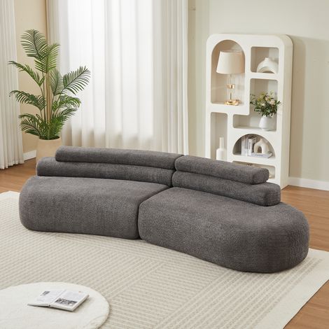Divano modulare in ciniglia grigio, 3 moduli, design arrotondato, 306 x 103 x 40 cm DESVIAE (1/5)