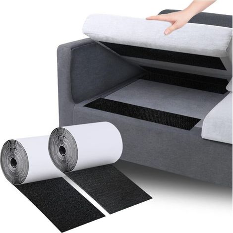 Coussin antidérapant, bande auto-agrippante roulée avec adhésif pour réduire efficacement les coussins de canapé qui glissent (10 cm x 3 m, noir) (1/4)