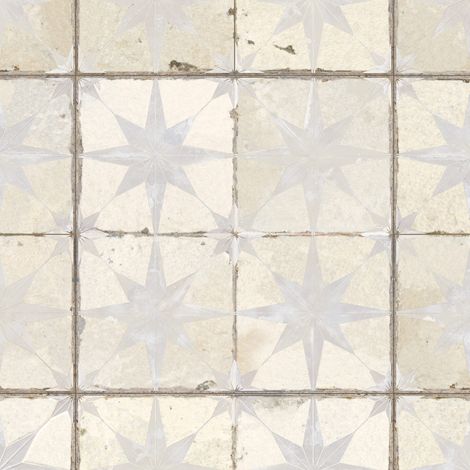 Carrelage Vintage effet Carreau ciment 3D Etoile Blanche et Fond Blanc 45x45x0,95 cm Sparta - Sol et mur intérieur (vendu par carton de 1 m²) - RO'MA CARRELAGE