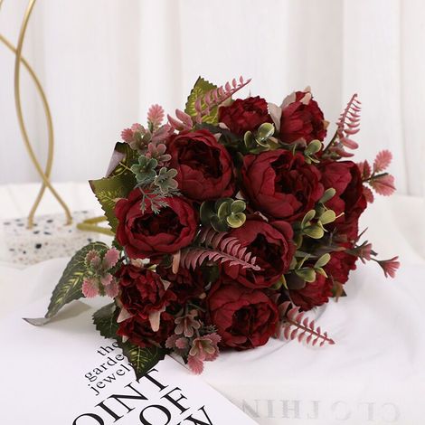 Peony artificial flower bouquet home wedding fake bouquet gardening decoration (a bouquet) (1/4)