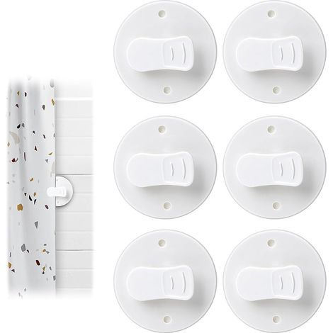 6 Clips de Rideau de Douche, Fixation Autocollante sans Perçage, Protection Anti-Éclaboussures, pour Baignoire Intérieure, Blanc