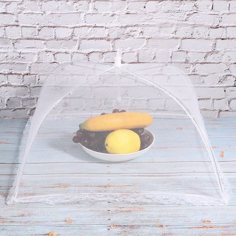 Lot de 2 parasols alimentaires pliables en filet, accessoires de cuisine, bordure en filet, blanc, 43 x 43 cm (1/5)