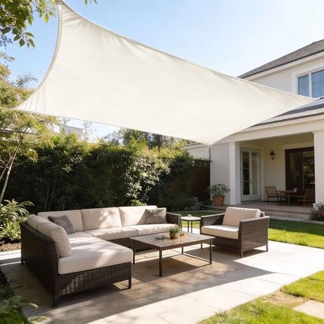 Sonnensegel Wasserdicht Rechteckig 3x4m Sonnenschutz Wasserabweisend Premium PES Polyester mit UV Schutz für Balkon Garten Terrasse Creme (1/5)