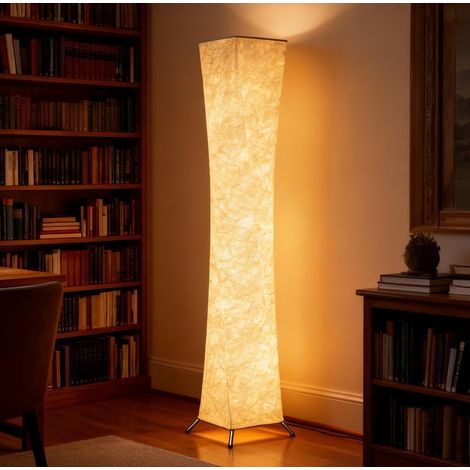 Lampada da terra con paralume in carta, interruttore a pedale, 3 livelli di luminosità, bianca (1/5)