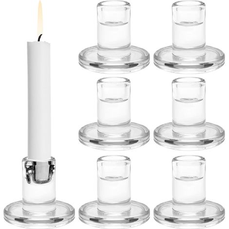 Bougeoir en verre, lot de 6, transparent et élégant pour mariage, fête, Noël, décoration de table. (1/5)