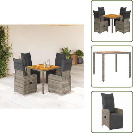 5-tlg. Garten-Bistro-Set mit Kissen Grau Poly Rattan - Bistro Set - Bistro Sets - Bistroset - Garten Bistro Set (1/5)