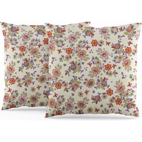 Housse de Coussin Fleur Vintage Papillon Housse de Coussin botanique Coussins Style campagnard de Ferme Canapé Lit Jardin Extérieur Patio Taie d'oreiller Double Face 60x60cm Lot de 2 (1/5)