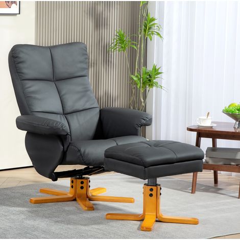 Sillón relax giratorio 360° con reposapiés y almacenaje, respaldo reclinable, madera, gris oscuro (1/5)