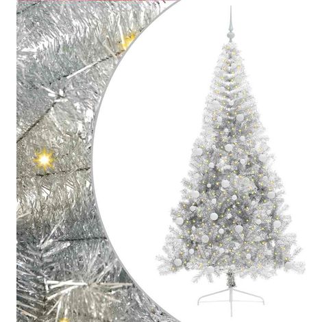 Künstlicher vorbeleuchteter Weihnachtsbaum Silber 210 cm vidaXL