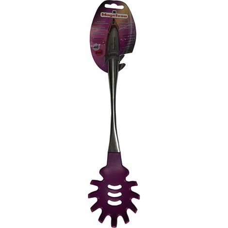 MAGEFESA cuchara espaguetti shaima 32 cm blister , Cuchara espaguetti Shaima 32 cmMarca: MagefesaMaterial: nylon y acero inoxidableColor: moradoMedidas: 31 x 7 x 2