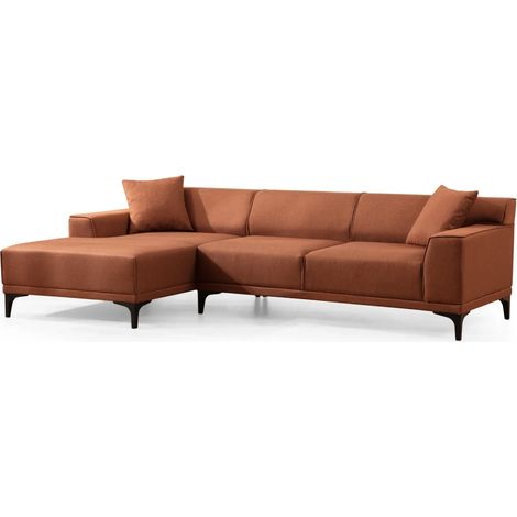 Canapé d'angle à gauche moderne en tissu orange avec 2 coussin Tivano 250 cm (1/5)
