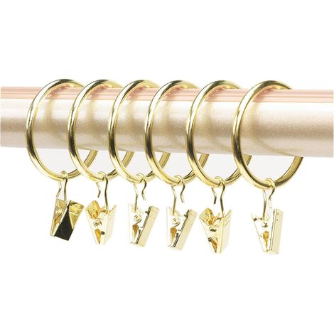 10 Stück Gardinenringe mit Clips, Metall-Gardinenclips, Haken, Gardinenclips mit Ringen (Gold, Innendurchmesser 32 mm) (1/5)