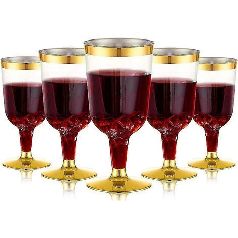 Verres à vin en plastique, verres à dégustation dorés, verres à pied réutilisables pour champagne et bière. (1/5)