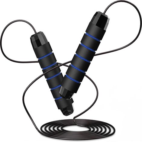 Corde à sauter réglable - pour adultes et enfants, avec poignée antidérapante en mousse et roulements à billes, idéale pour le fitness, le cross-country, le sport, la boxe et la musculation. (1/5)