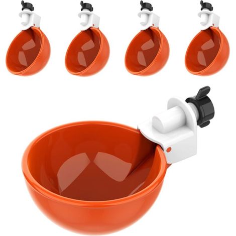 RHG 4 pièces, grande tasse de consommation automatique de poulet  Poulet Boire Fountaine pour poulets, canards, oies, dindes et lapins  Kit de fontaine de boisson volaille (orange)