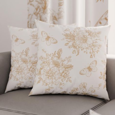 Lot de 2 Taies d'Oreillers 50x50 cm 100% Microfibre Hypoallergénique, Housse Oreiller Rectangulaire Motif Floral Blanc Beige, Paquet de 2 (1/3)