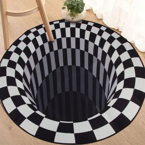 Vortex Illusion Rug, 3D Area Rug, 3D Vortex Rug for Bedroom/Living Room, Black and White Grid Pattern, Home Decor - 120 x 120 cm (1/5)
