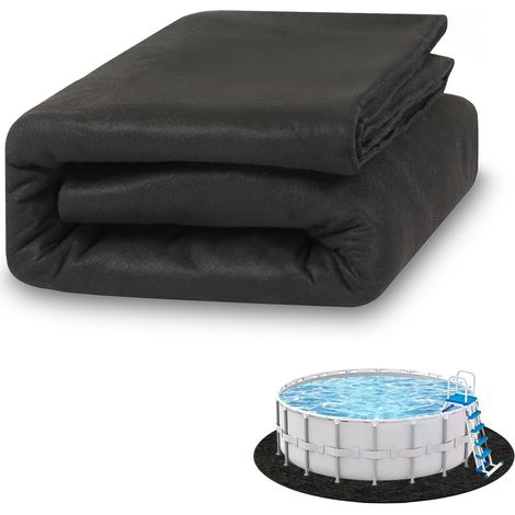 Tapis de piscine rond - Tapis de sol rond - Pour piscines hors-sol et jacuzzis - Tapis de piscine antidérapant et imperméable - Pour l'extérieur, la cour, le jardin, la pelouse - Noir - 370 cm (1/5)