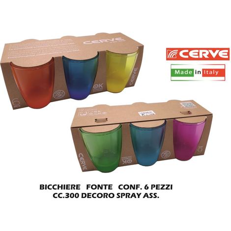 Set 6 Bicchieri da Tavola Acqua Vino in Vetro Domino Spray 300 cc